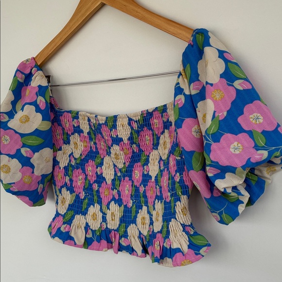 Altar'd State Multicolor Floral Puff Sleeve Smocked Crop Top Medium - Picture 7 of 13